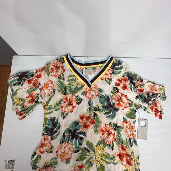 COM.plete V-neck blouse, women’s size large off white/coral - Picture 7 of 9